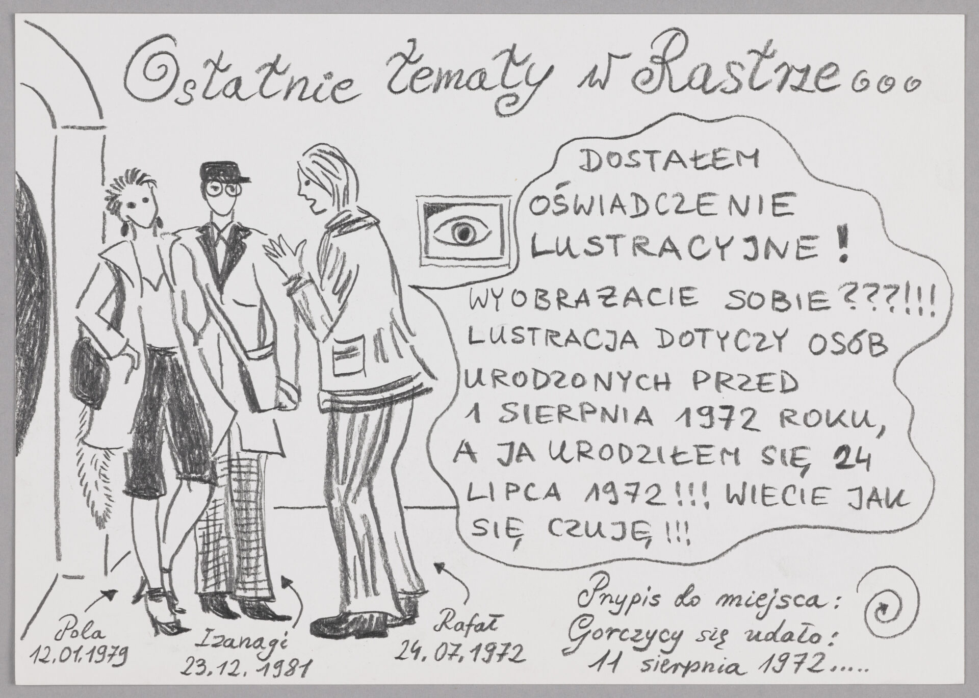 Pola Dwurnik (ur. 1979), Lustracja z serii Kronika towarzyska, 2007-2008, rysunek ołówkiem, rysunek tuszem, kolaż na papierze, Muzeum Warszawy, MHW 32829 